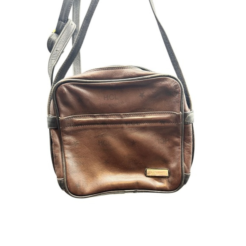 Vtg 80s HCL Handcrafted Leathergoods Brown Monogram Shoulder Bag West‎ Germany